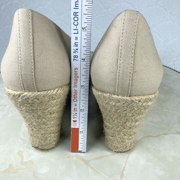 J. Crew Heels Women 9 Beige Canvas Comfort Summer Slip On Espadrille Wedge Pumps - Picture 10 of 14